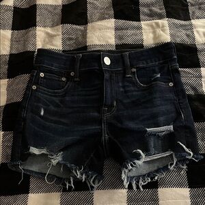 American Eagle Dark Blue Distressed Jean Shorts